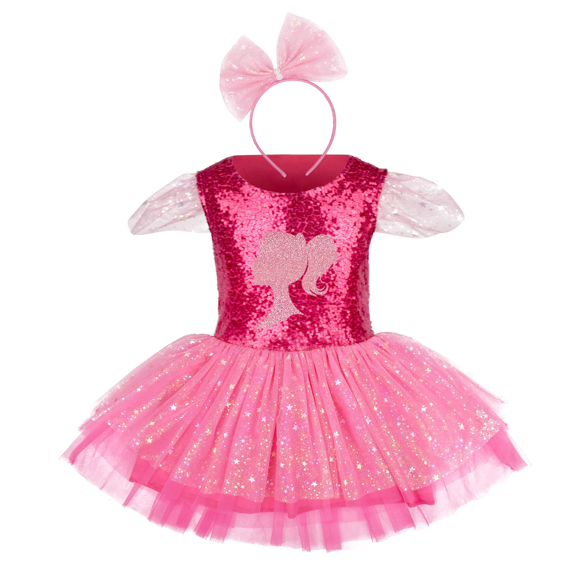 Glitter Mesh Doll Character Layered Tutu Dress Toddler Sweet Princess Outfit Ideal for School Holiday Birthday Celebration Wear