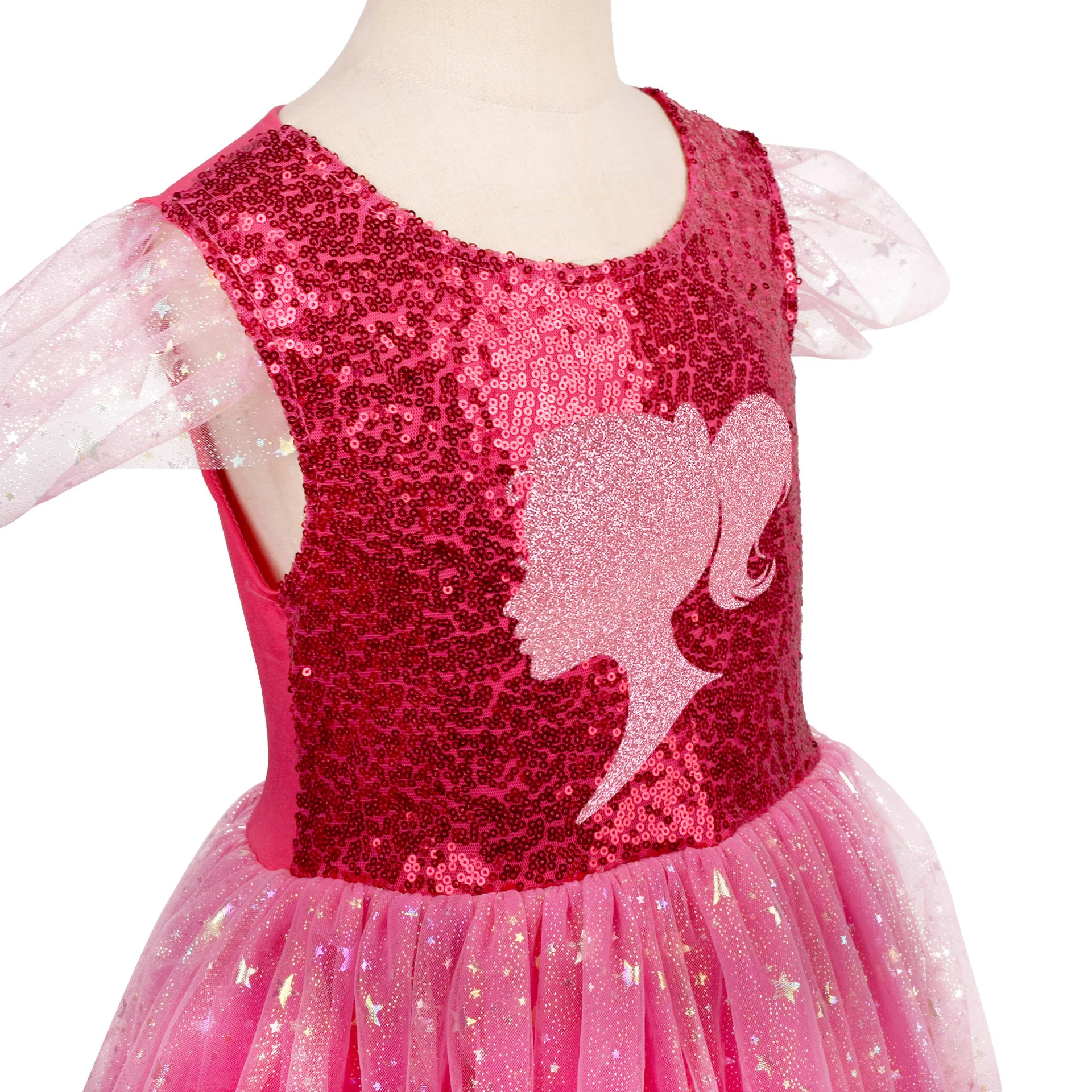 Glitter Mesh Doll Character Layered Tutu Dress Toddler Sweet Princess Outfit Ideal for School Holiday Birthday Celebration Wear