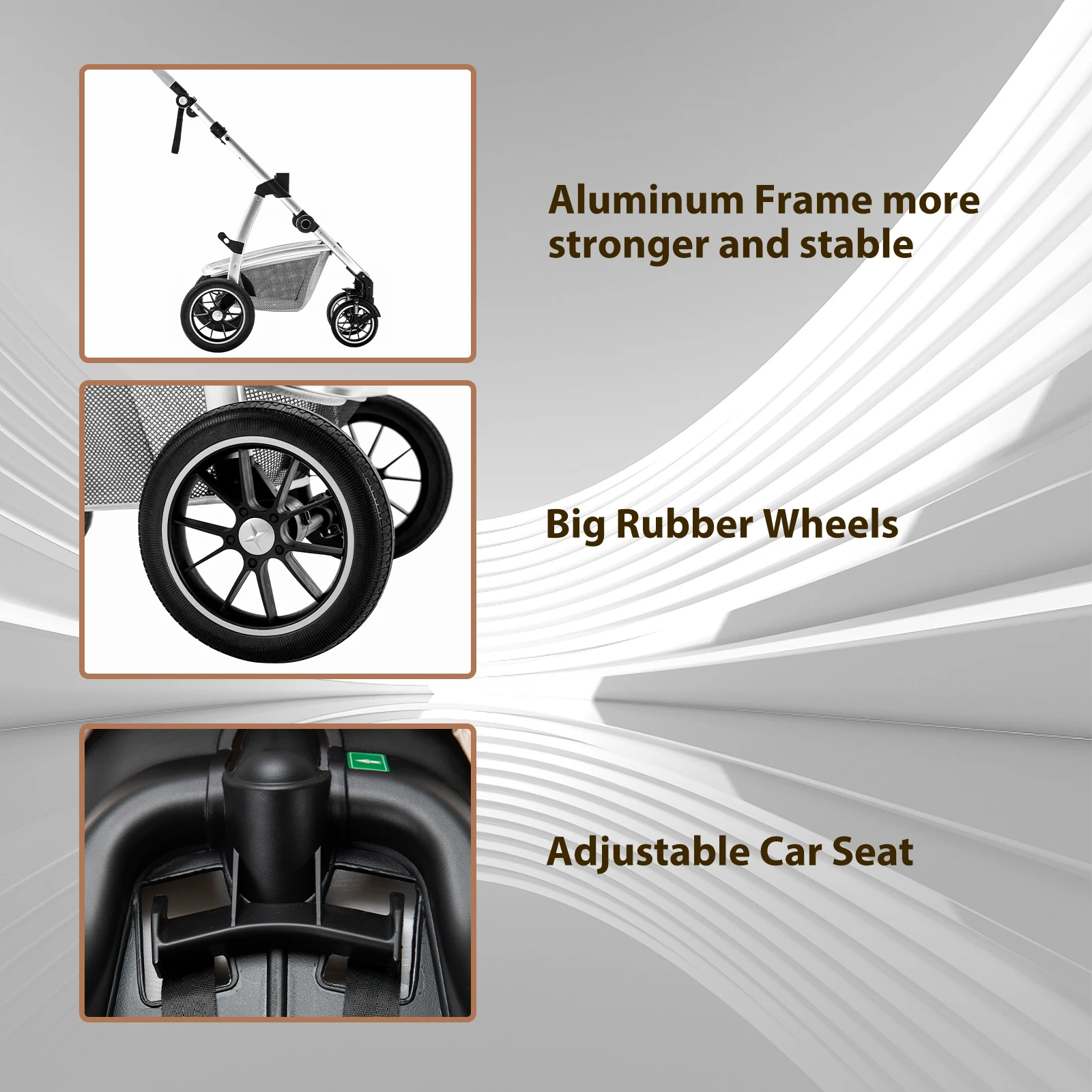 3 in 1 Prams Travel Pushchair with Height Adjustable Handle Travel Pram with Mosquito Net Baby Stroller with Aluminum Frame