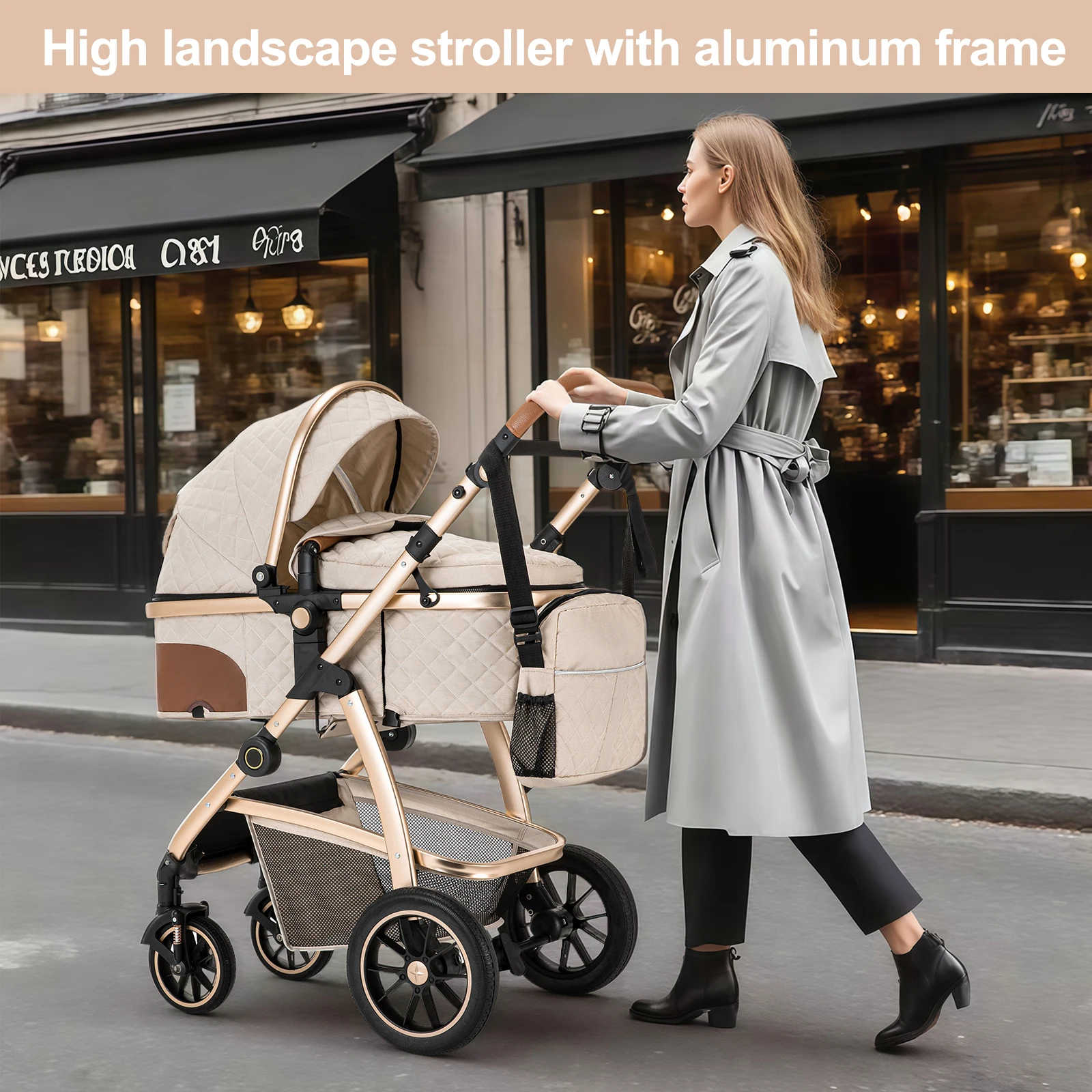 3 in 1 Prams Travel Pushchair with Height Adjustable Handle Travel Pram with Mosquito Net Baby Stroller with Aluminum Frame