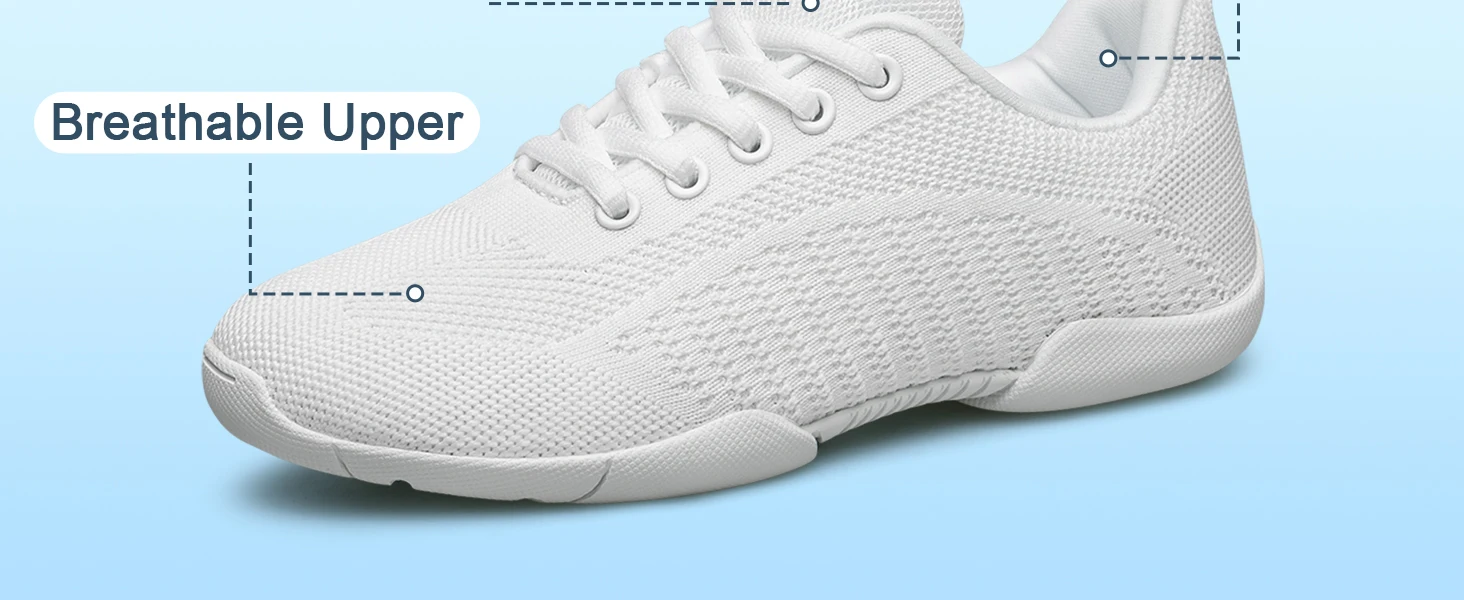 BAXINIER Girls Cheerleading Shoes White Black Breathable Knit Athletic Training Sneakers Youth Kids Cheer Shoes Non-Slip Rubber Sole for School Practice and Competition