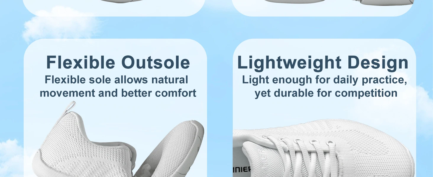 BAXINIER Girls Cheerleading Shoes White Black Breathable Knit Athletic Training Sneakers Youth Kids Cheer Shoes Non-Slip Rubber Sole for School Practice and Competition