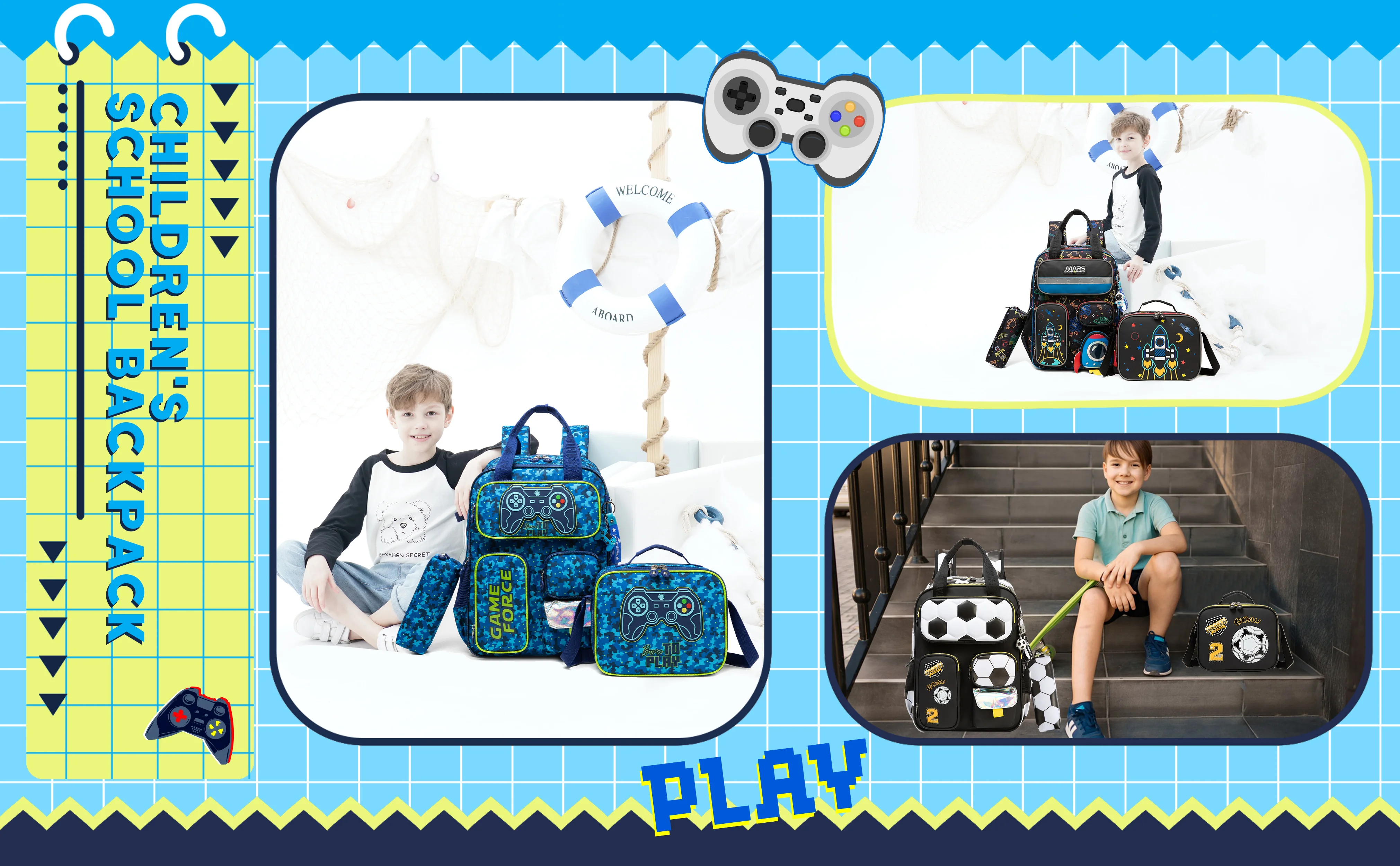 Kids School Backpacks for Boys Backpack with Lunch Bag for Elmentary Students Kids Travel Bookbag for Boys Age 6-12