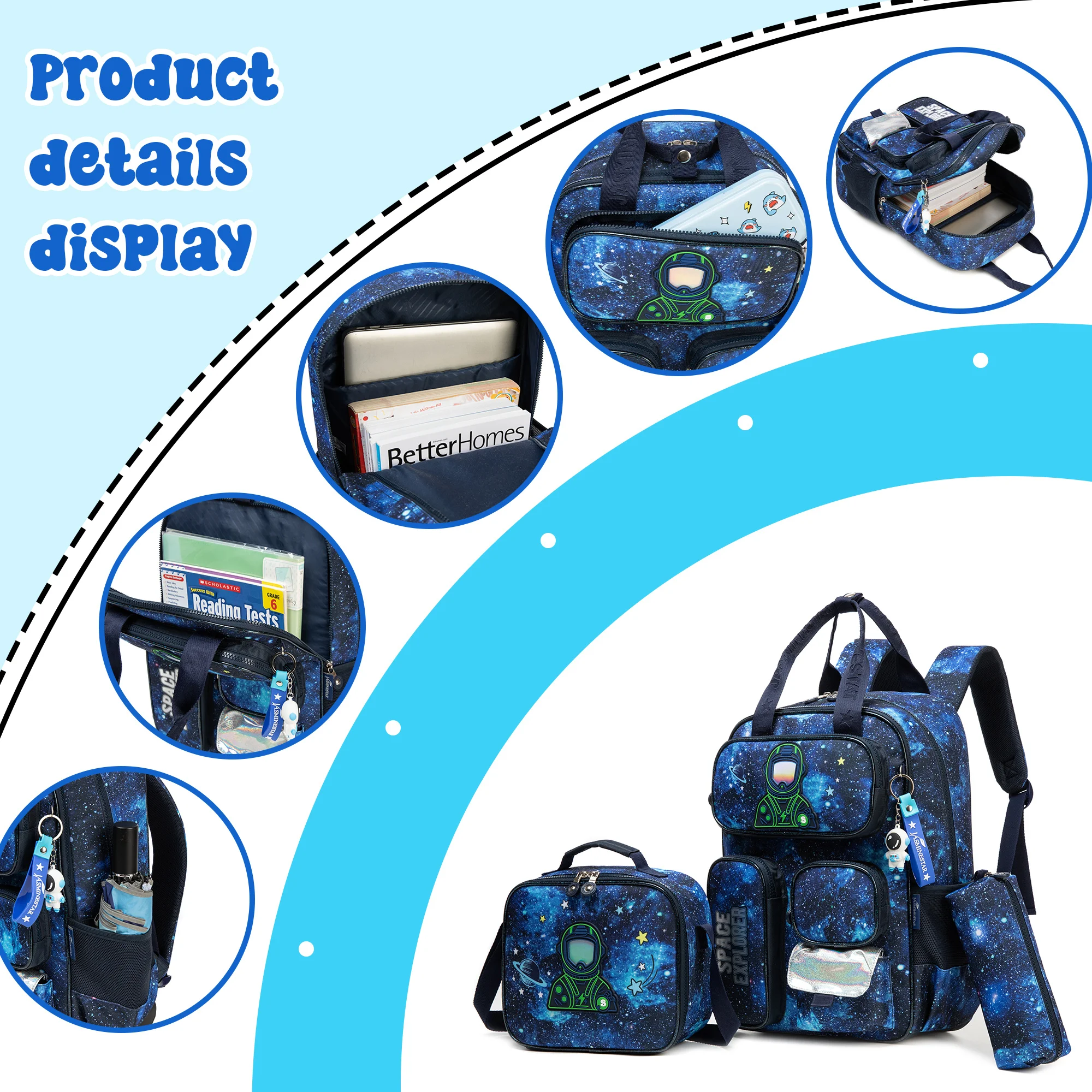 Kids School Backpacks for Boys Backpack with Lunch Bag for Elmentary Students Kids Travel Bookbag for Boys Age 6-12