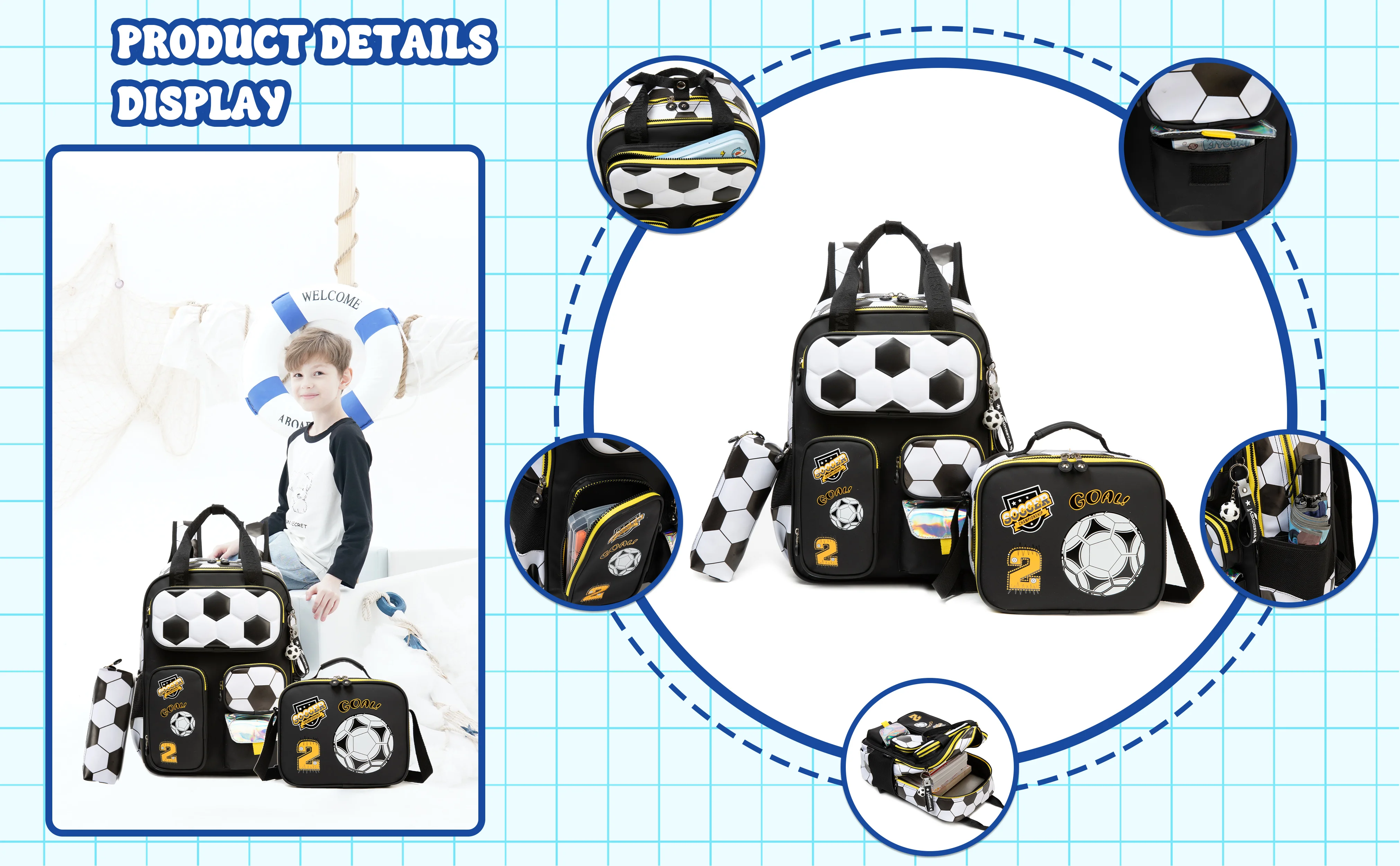 Kids School Backpacks for Boys Backpack with Lunch Bag for Elmentary Students Kids Travel Bookbag for Boys Age 6-12