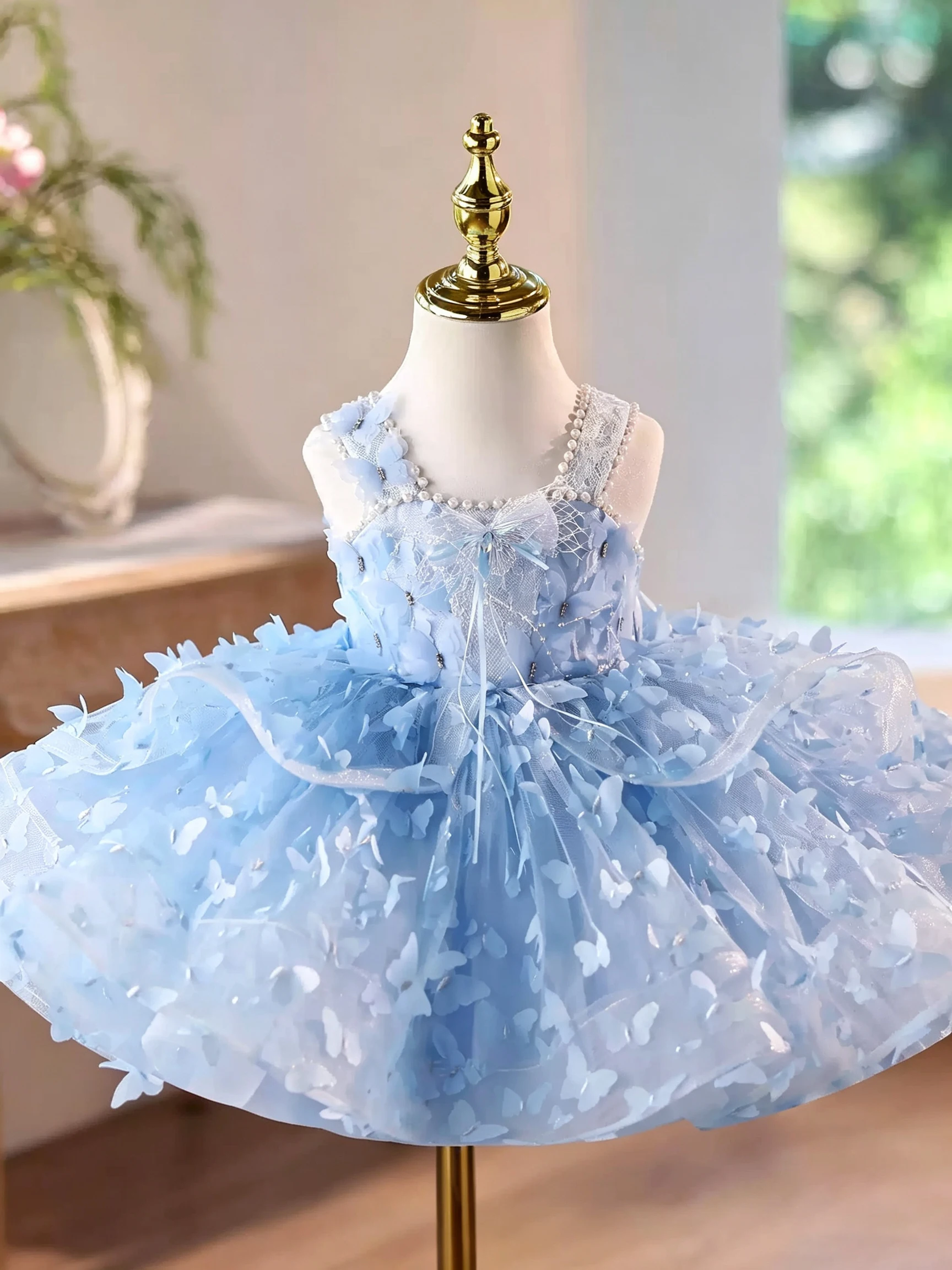 KLFLGD Children's Dress, High-End Luxury, niche Piano Performance, Trailing Fluffy Veil, Girls' Host's Birthday Princess Dress