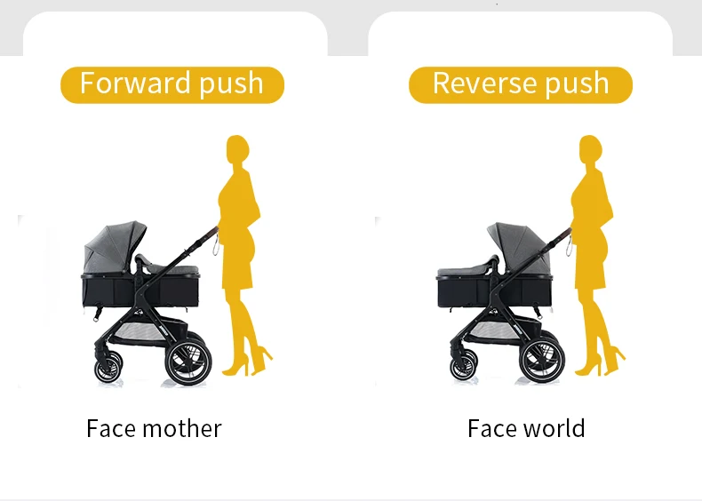 Single Button Foldable 3 In 1 Newborn Baby Travel Stroller, Reversible Flip Push Handle, Integrated Solid Aluminium Alloy Frame, Portable Outdoor Toddler Pram