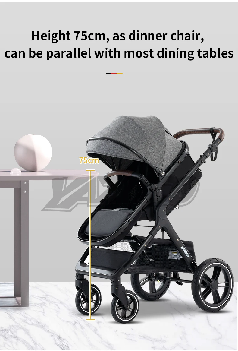 Single Button Foldable 3 In 1 Newborn Baby Travel Stroller, Reversible Flip Push Handle, Integrated Solid Aluminium Alloy Frame, Portable Outdoor Toddler Pram