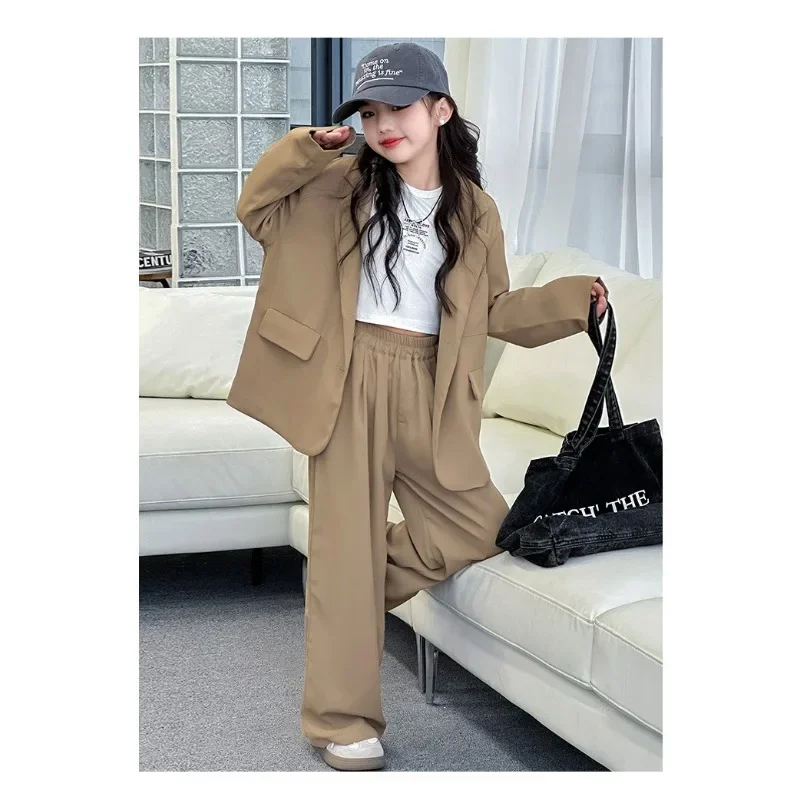 Children Girls Blazers 2PCS Suits OLEKID Autumn 4-14Yrs Kids Girls Blazer Outfits Solid Young Teenagers Girls Ruched Waist Pants