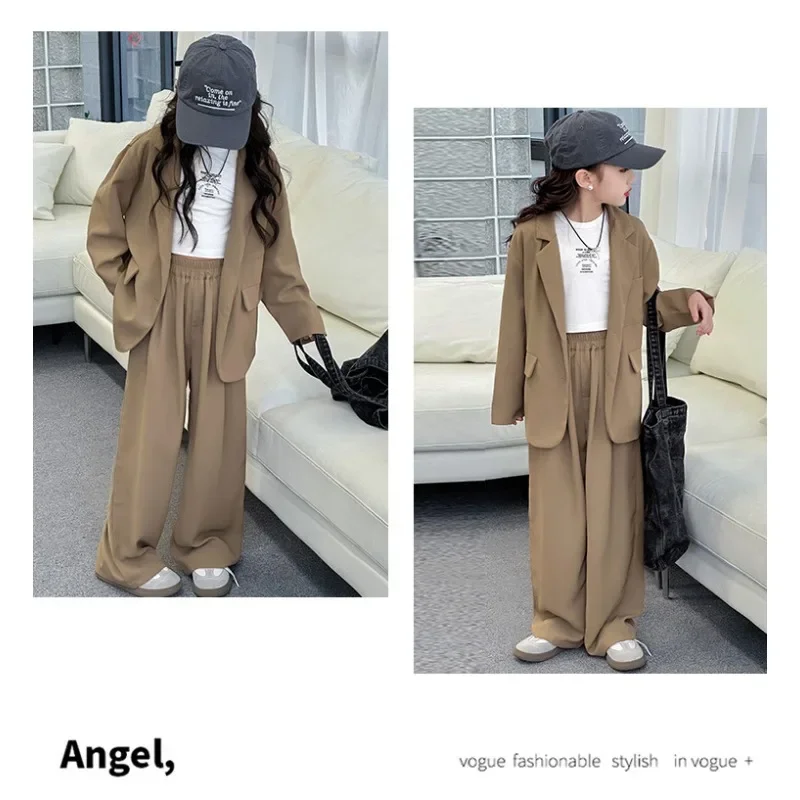 Children Girls Blazers 2PCS Suits OLEKID Autumn 4-14Yrs Kids Girls Blazer Outfits Solid Young Teenagers Girls Ruched Waist Pants