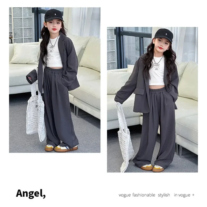 Children Girls Blazers 2PCS Suits OLEKID Autumn 4-14Yrs Kids Girls Blazer Outfits Solid Young Teenagers Girls Ruched Waist Pants