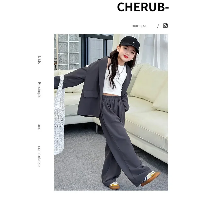 Children Girls Blazers 2PCS Suits OLEKID Autumn 4-14Yrs Kids Girls Blazer Outfits Solid Young Teenagers Girls Ruched Waist Pants