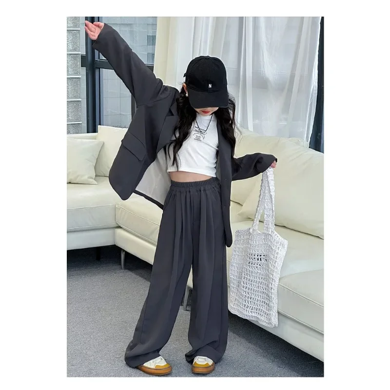 Children Girls Blazers 2PCS Suits OLEKID Autumn 4-14Yrs Kids Girls Blazer Outfits Solid Young Teenagers Girls Ruched Waist Pants