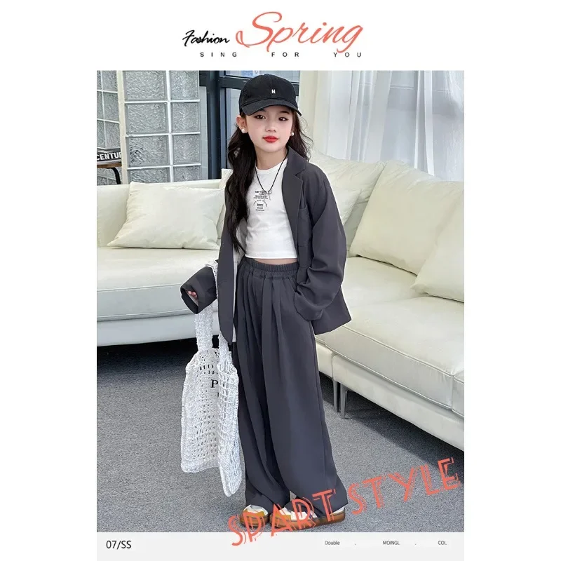 Children Girls Blazers 2PCS Suits OLEKID Autumn 4-14Yrs Kids Girls Blazer Outfits Solid Young Teenagers Girls Ruched Waist Pants