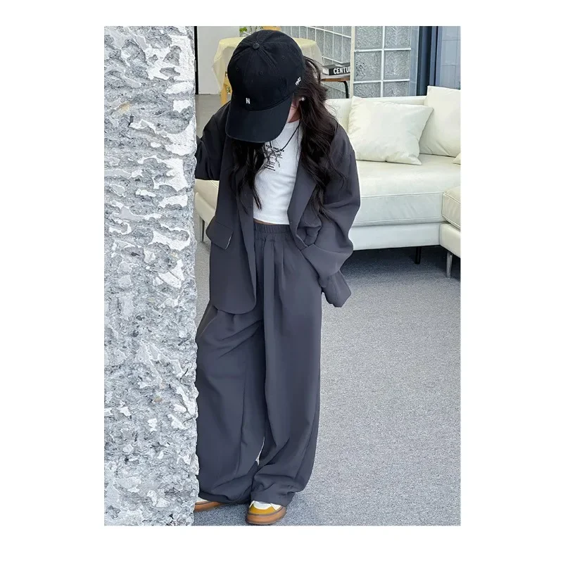 Children Girls Blazers 2PCS Suits OLEKID Autumn 4-14Yrs Kids Girls Blazer Outfits Solid Young Teenagers Girls Ruched Waist Pants