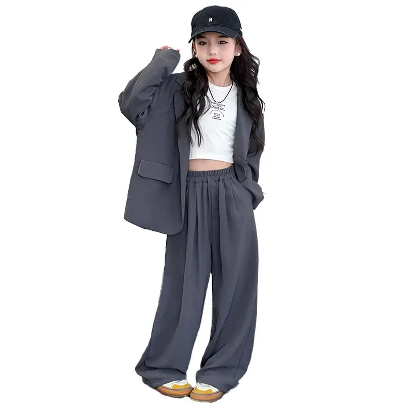 Children Girls Blazers 2PCS Suits OLEKID Autumn 4-14Yrs Kids Girls Blazer Outfits Solid Young Teenagers Girls Ruched Waist Pants