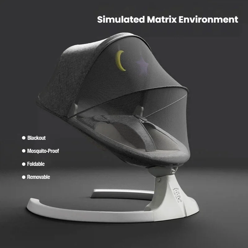 Smart Bouncer Electric Baby Rocker and Infant Swing with Bluetooth Music, Automatic 5-Speed Motion Soothing Sleep Pod, Bionic Ergonomic Newborn Cradle Seat with Foldable Mosquito Net Blackout Canopy and Hanging Plush Toys