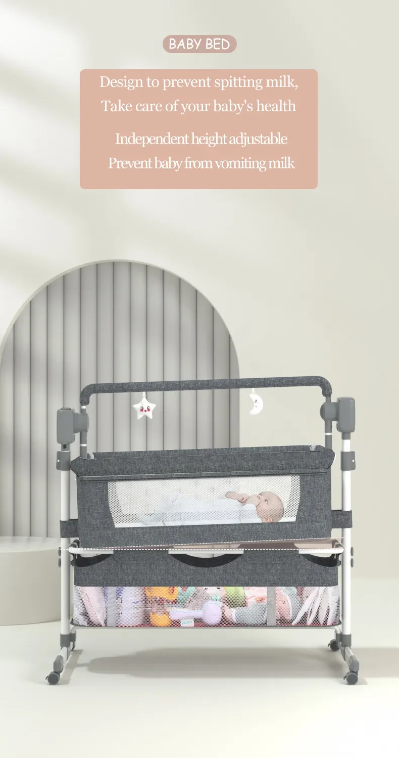 Electric Baby Bassinet Automatic Five Speed Swing with Remote Control Music and Three Level Height Adjustment Baby Rocking Bed Bedside Sleeper for Newborn Infant Nursery Night Care Daily Soothing Storage Basket Mosquito Net