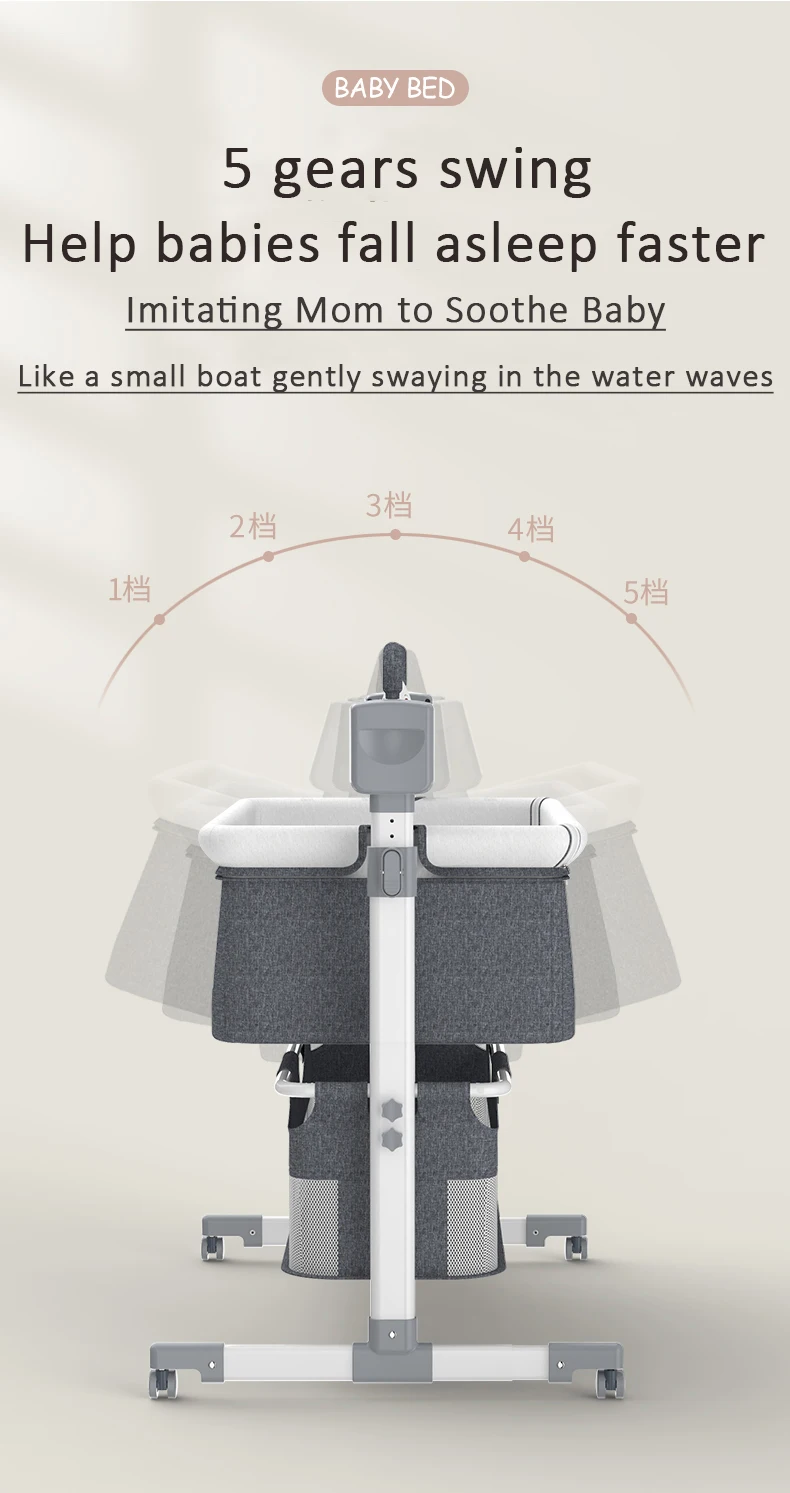 Electric Baby Bassinet Automatic Five Speed Swing with Remote Control Music and Three Level Height Adjustment Baby Rocking Bed Bedside Sleeper for Newborn Infant Nursery Night Care Daily Soothing Storage Basket Mosquito Net