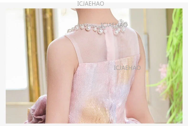 2026 Pink Children Girls Formal Host Party Princess Gown Wedding Flower Girl Kids Piano Performance Elegant Pageant Costume