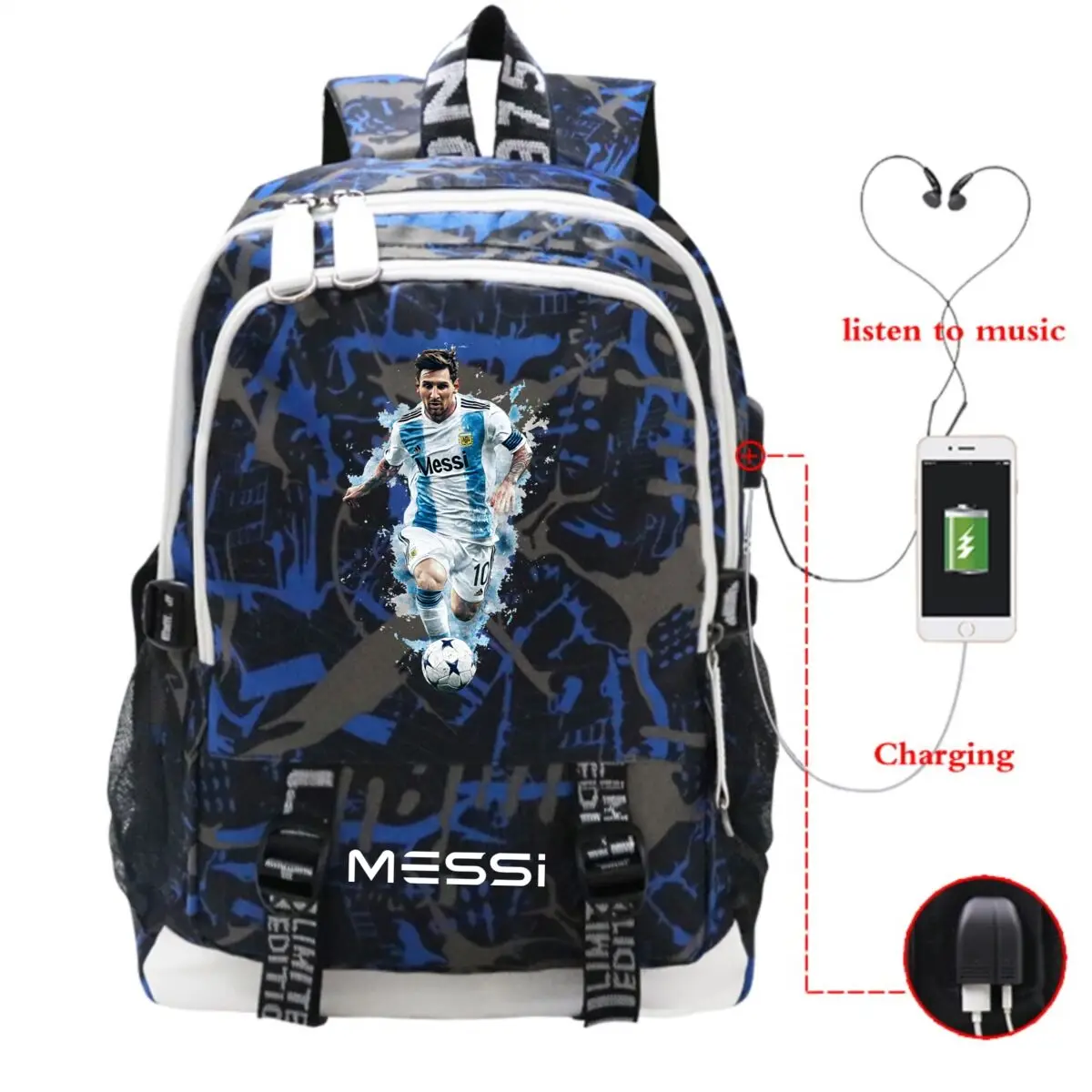 2026 New Football Star Fashion Women Men Backpacks Casual Shoulders Bag USB Charging Teenager Boys Girls Laptop Backpack