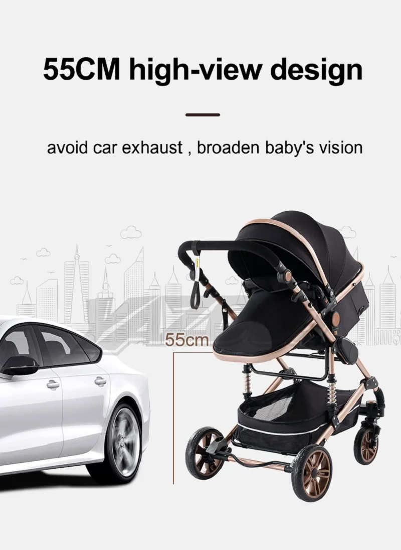 Multi-Function 3-in-1 Infant Travel Stroller Pram, Reversible Push Handle, Lightweight Aluminium Frame, Easy One-Click Fold Baby Cart For Daily Walking & Trip