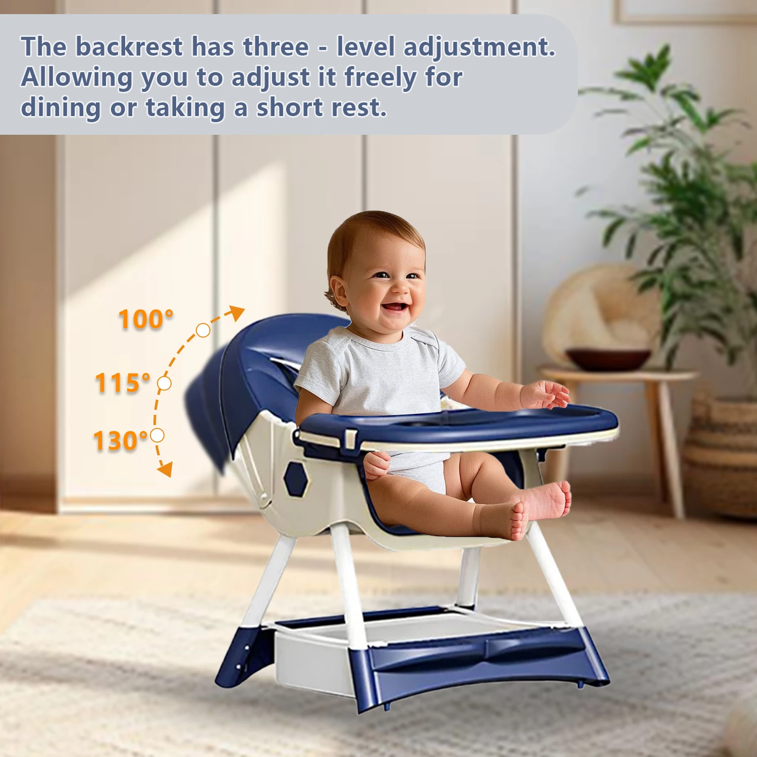 3-In-1 Foldable Baby Highchairs with Double-Layer Dinner Plate and Toy Rack,Anti-Slip Pad Easy-to-Clean Feeding Eat & Play Convertible Dining Chairs For 6 Months Plus Baby