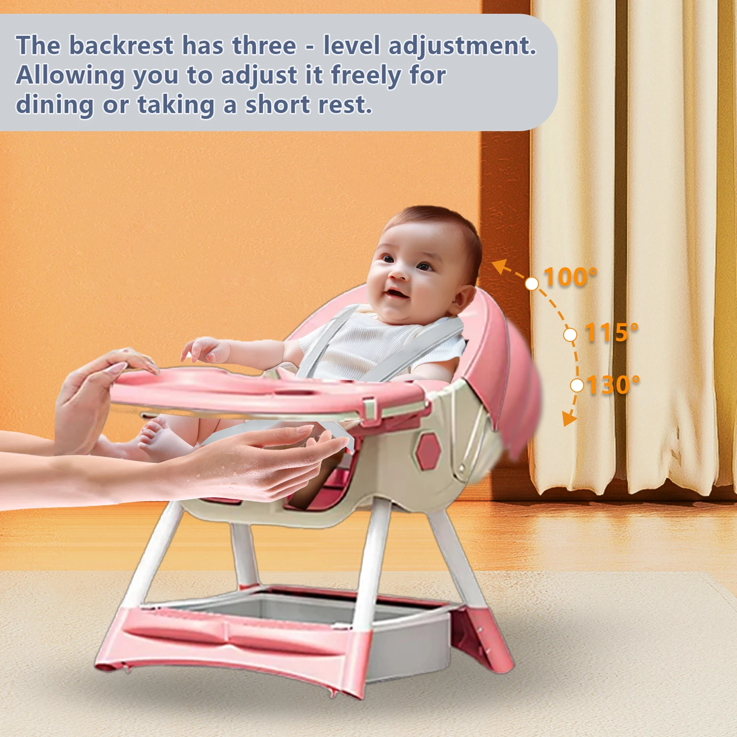 3-In-1 Foldable Baby Highchairs with Double-Layer Dinner Plate and Toy Rack,Anti-Slip Pad Easy-to-Clean Feeding Eat & Play Convertible Dining Chairs For 6 Months Plus Baby