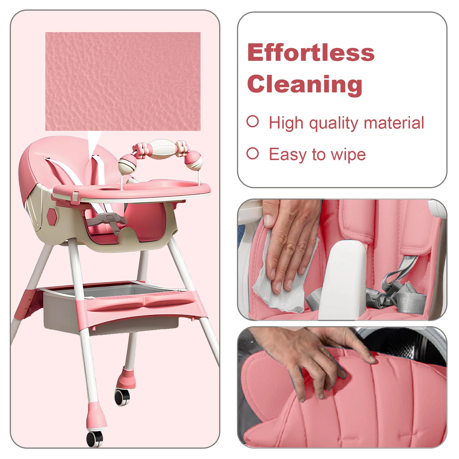 3-In-1 Foldable Baby Highchairs with Double-Layer Dinner Plate and Toy Rack,Anti-Slip Pad Easy-to-Clean Feeding Eat & Play Convertible Dining Chairs For 6 Months Plus Baby