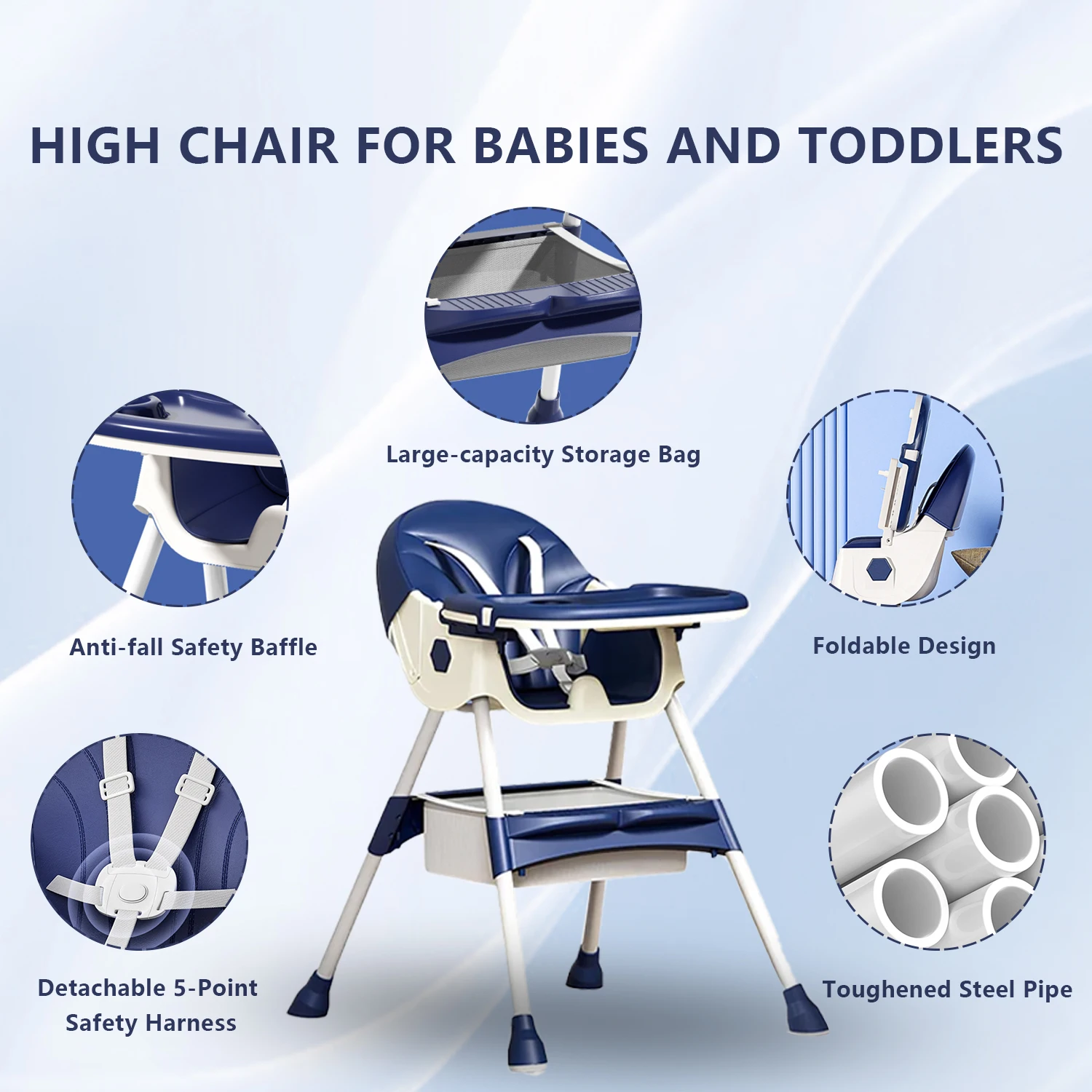 3-In-1 Foldable Baby Highchairs with Double-Layer Dinner Plate and Toy Rack,Anti-Slip Pad Easy-to-Clean Feeding Eat & Play Convertible Dining Chairs For 6 Months Plus Baby