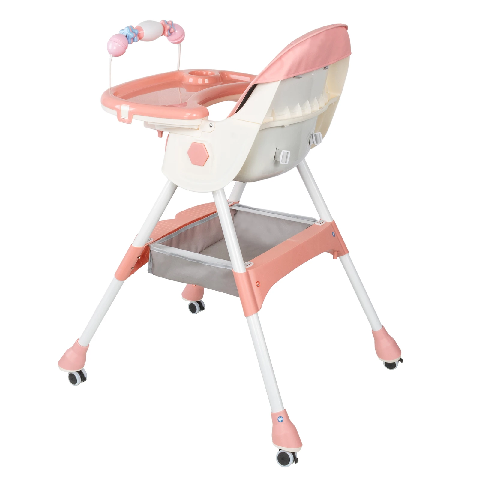 3-In-1 Foldable Baby Highchairs with Double-Layer Dinner Plate and Toy Rack,Anti-Slip Pad Easy-to-Clean Feeding Eat & Play Convertible Dining Chairs For 6 Months Plus Baby