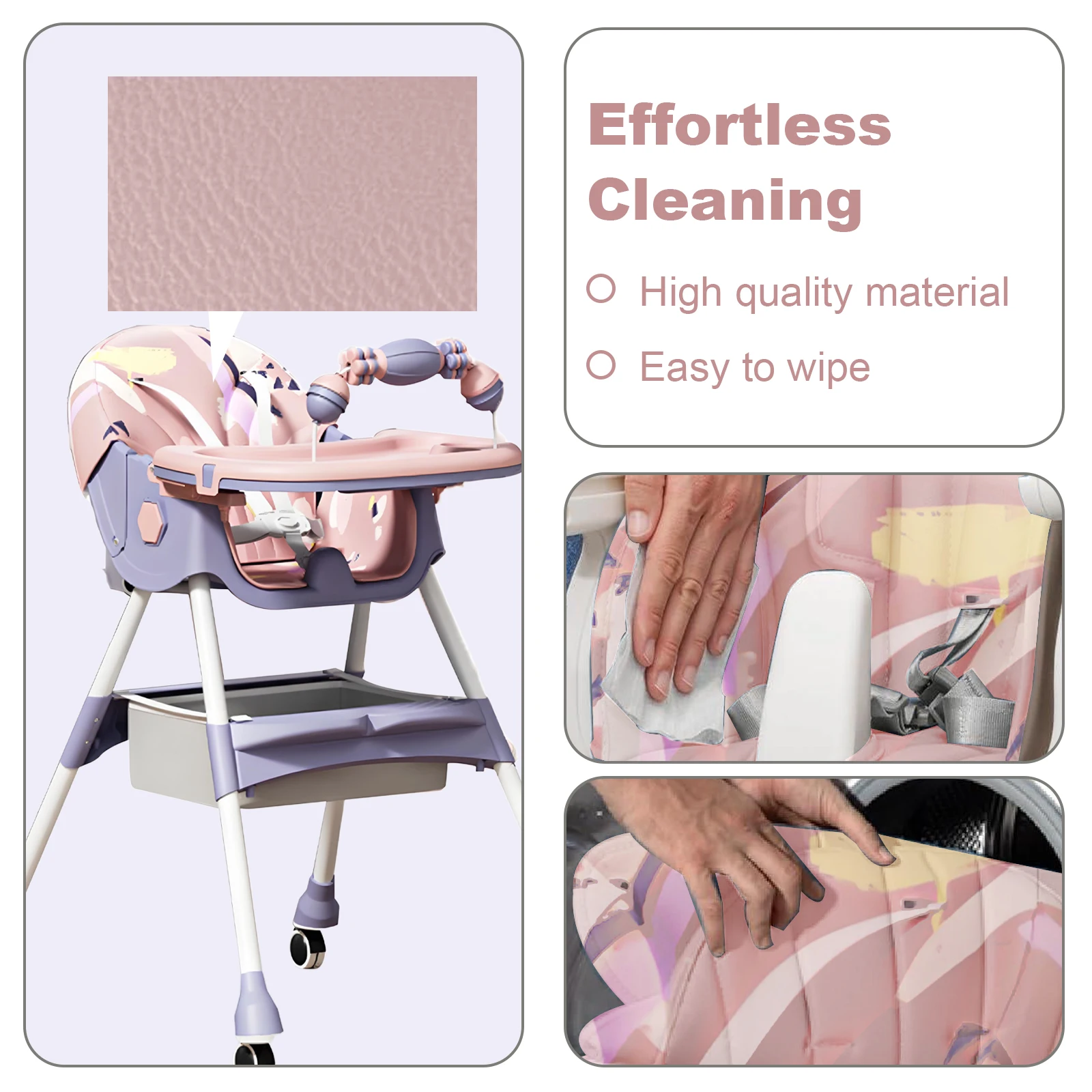 3-In-1 Foldable Baby Highchairs with Double-Layer Dinner Plate and Toy Rack,Anti-Slip Pad Easy-to-Clean Feeding Eat & Play Convertible Dining Chairs For 6 Months Plus Baby