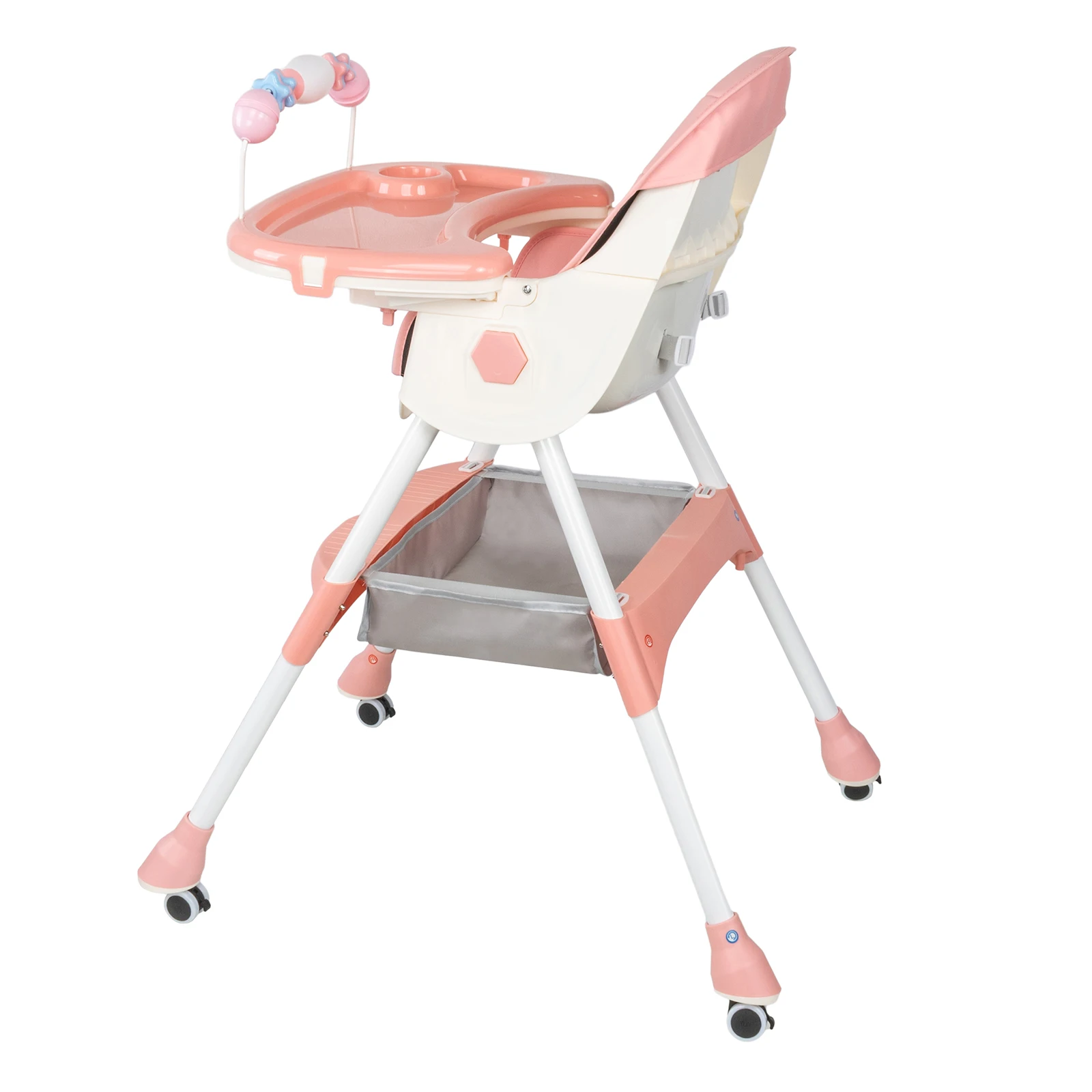 3-In-1 Foldable Baby Highchairs with Double-Layer Dinner Plate and Toy Rack,Anti-Slip Pad Easy-to-Clean Feeding Eat & Play Convertible Dining Chairs For 6 Months Plus Baby