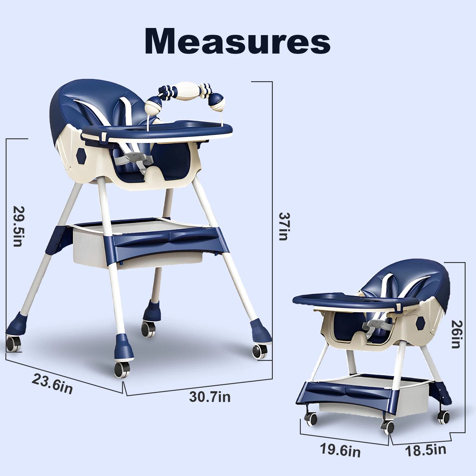 3-In-1 Foldable Baby Highchairs with Double-Layer Dinner Plate and Toy Rack,Anti-Slip Pad Easy-to-Clean Feeding Eat & Play Convertible Dining Chairs For 6 Months Plus Baby