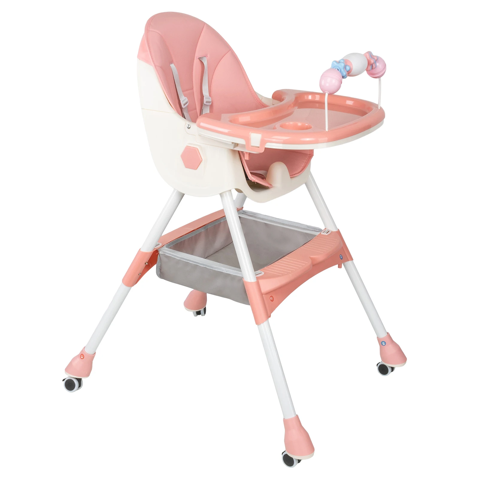 3-In-1 Foldable Baby Highchairs with Double-Layer Dinner Plate and Toy Rack,Anti-Slip Pad Easy-to-Clean Feeding Eat & Play Convertible Dining Chairs For 6 Months Plus Baby