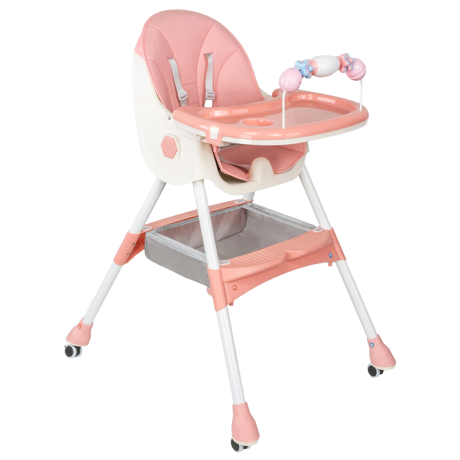 3-In-1 Foldable Baby Highchairs with Double-Layer Dinner Plate and Toy Rack,Anti-Slip Pad Easy-to-Clean Feeding Eat & Play Convertible Dining Chairs For 6 Months Plus Baby