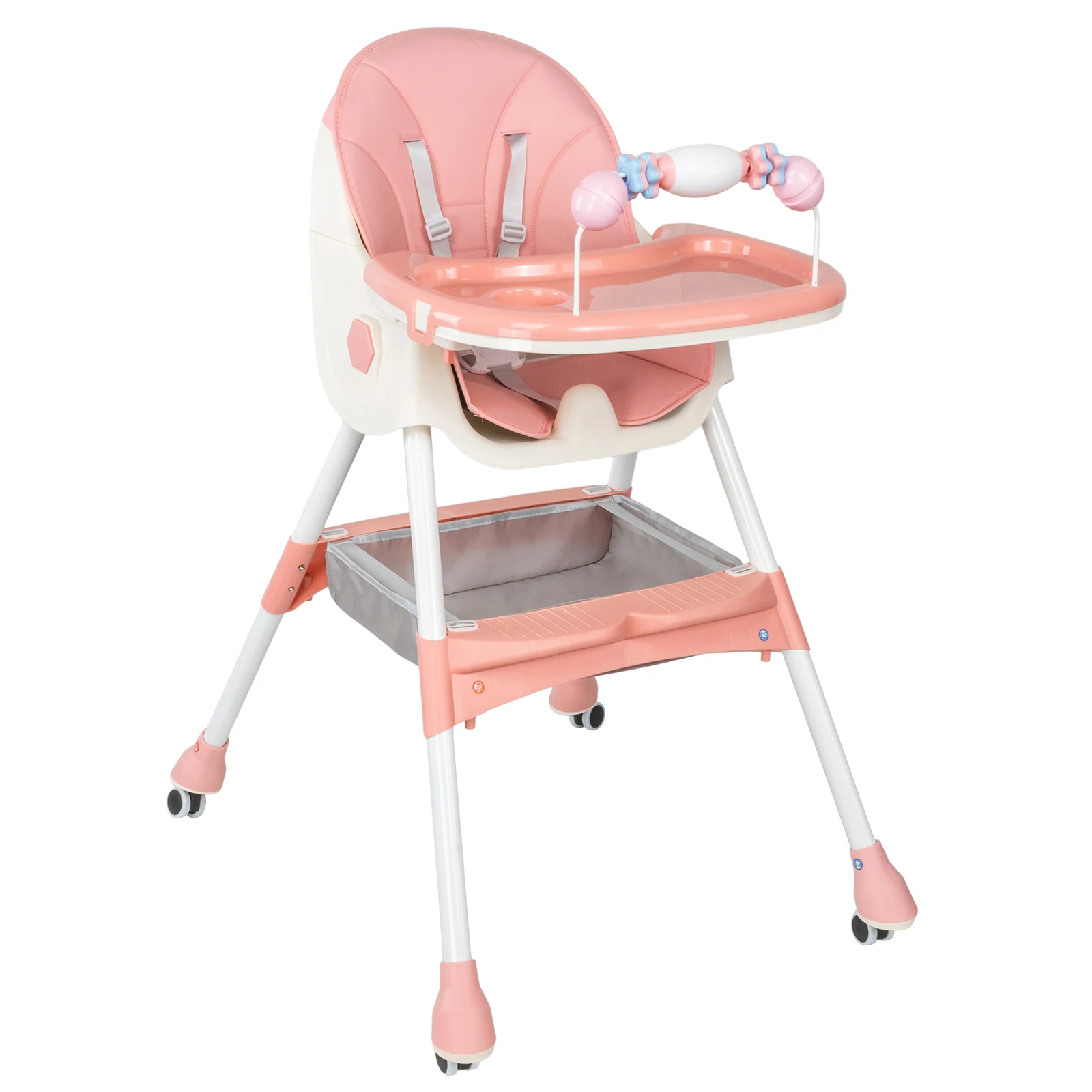 3-In-1 Foldable Baby Highchairs with Double-Layer Dinner Plate and Toy Rack,Anti-Slip Pad Easy-to-Clean Feeding Eat & Play Convertible Dining Chairs For 6 Months Plus Baby