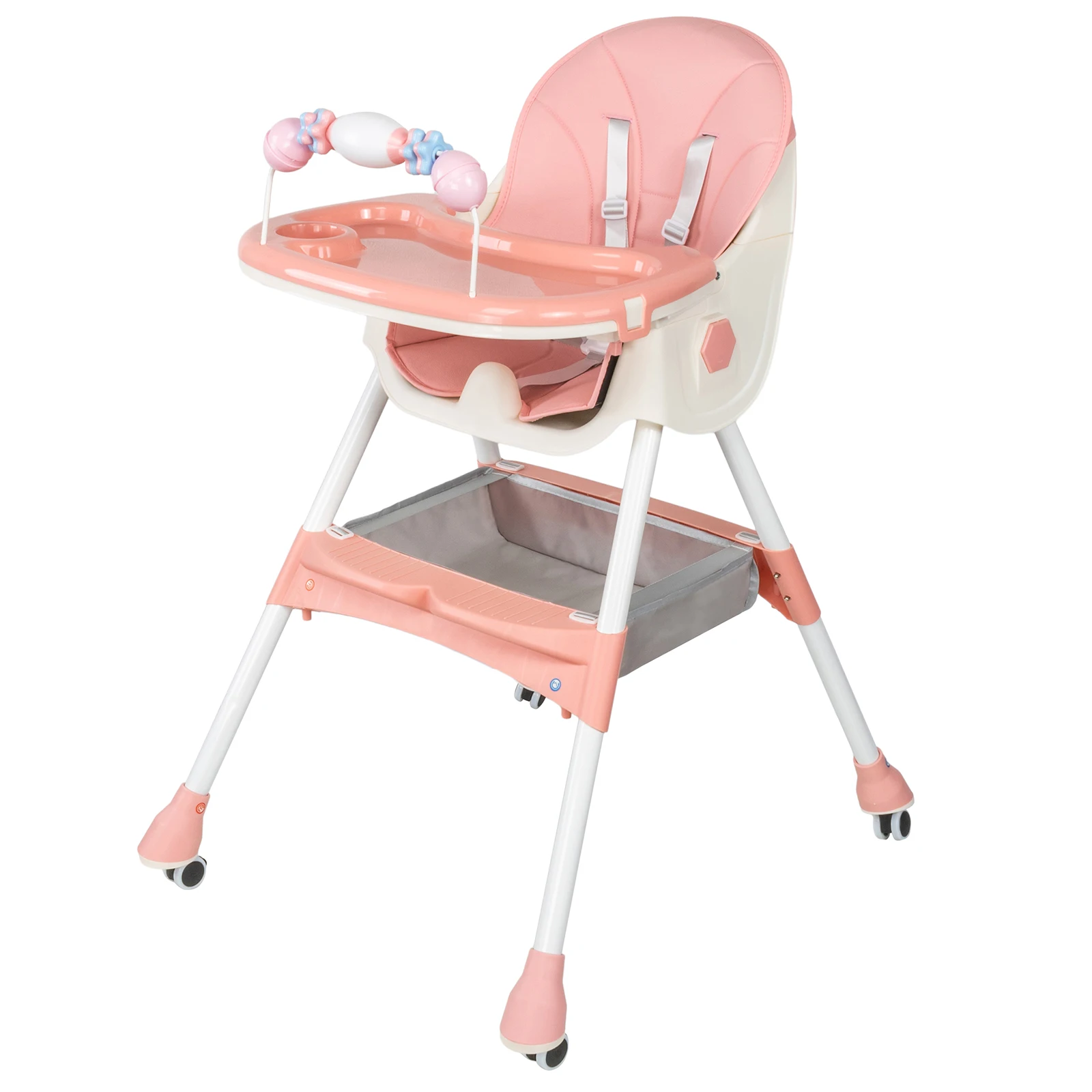 3-In-1 Foldable Baby Highchairs with Double-Layer Dinner Plate and Toy Rack,Anti-Slip Pad Easy-to-Clean Feeding Eat & Play Convertible Dining Chairs For 6 Months Plus Baby