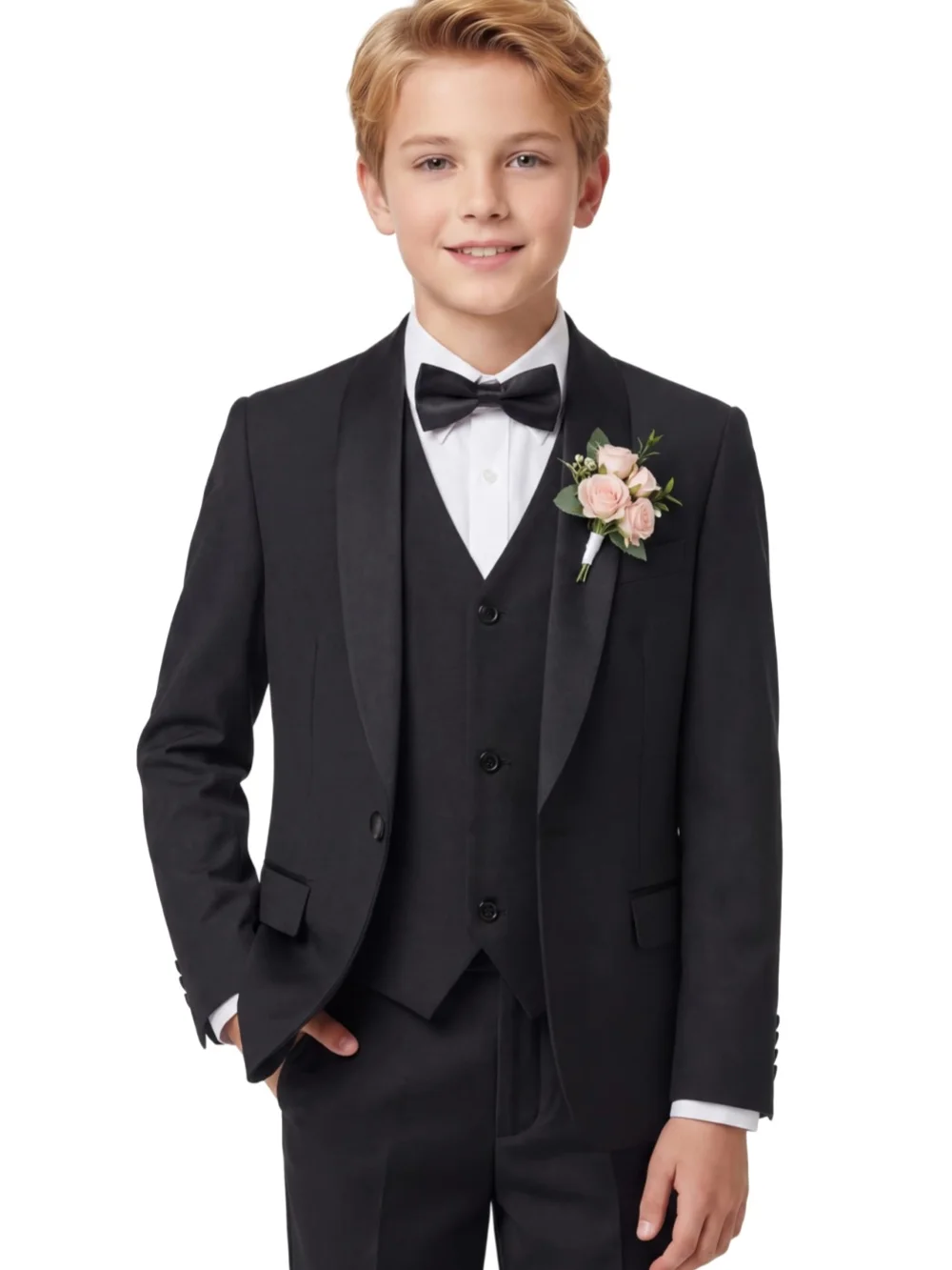 Fast Delivery Boys Suit Set 3 Pieces Wedding Ring Bearer Outfit Classic Shawl Lapel Kids Formal Tuxedo Stage Performance Wear