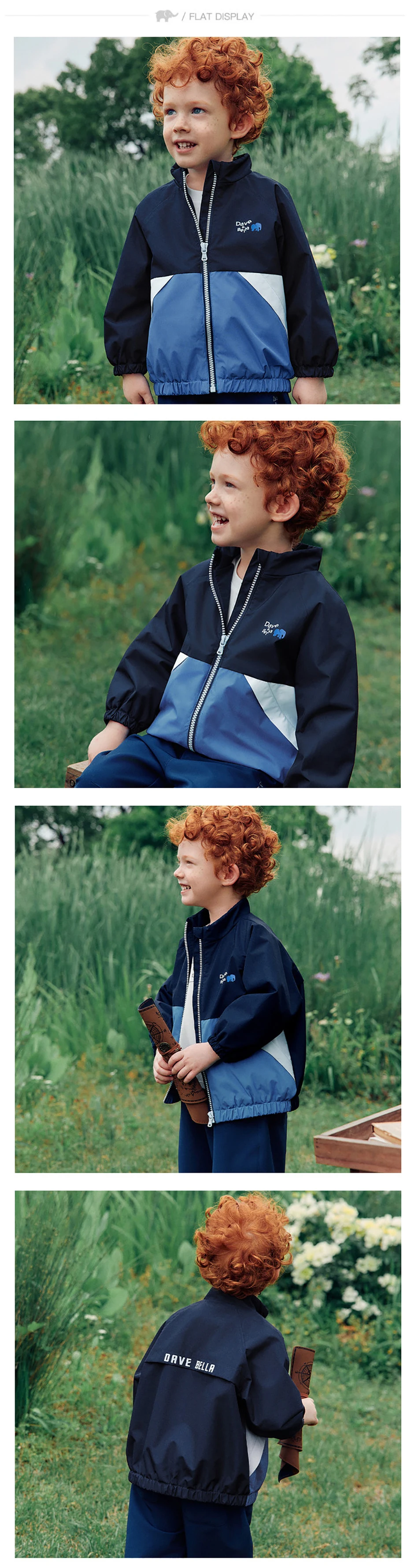 Dave Bella Jacket Autumn Coats for Children Spring Boys Clothes Outerwear Fashion Long Sleeve Outdoor Casual Patchwork DB3262545