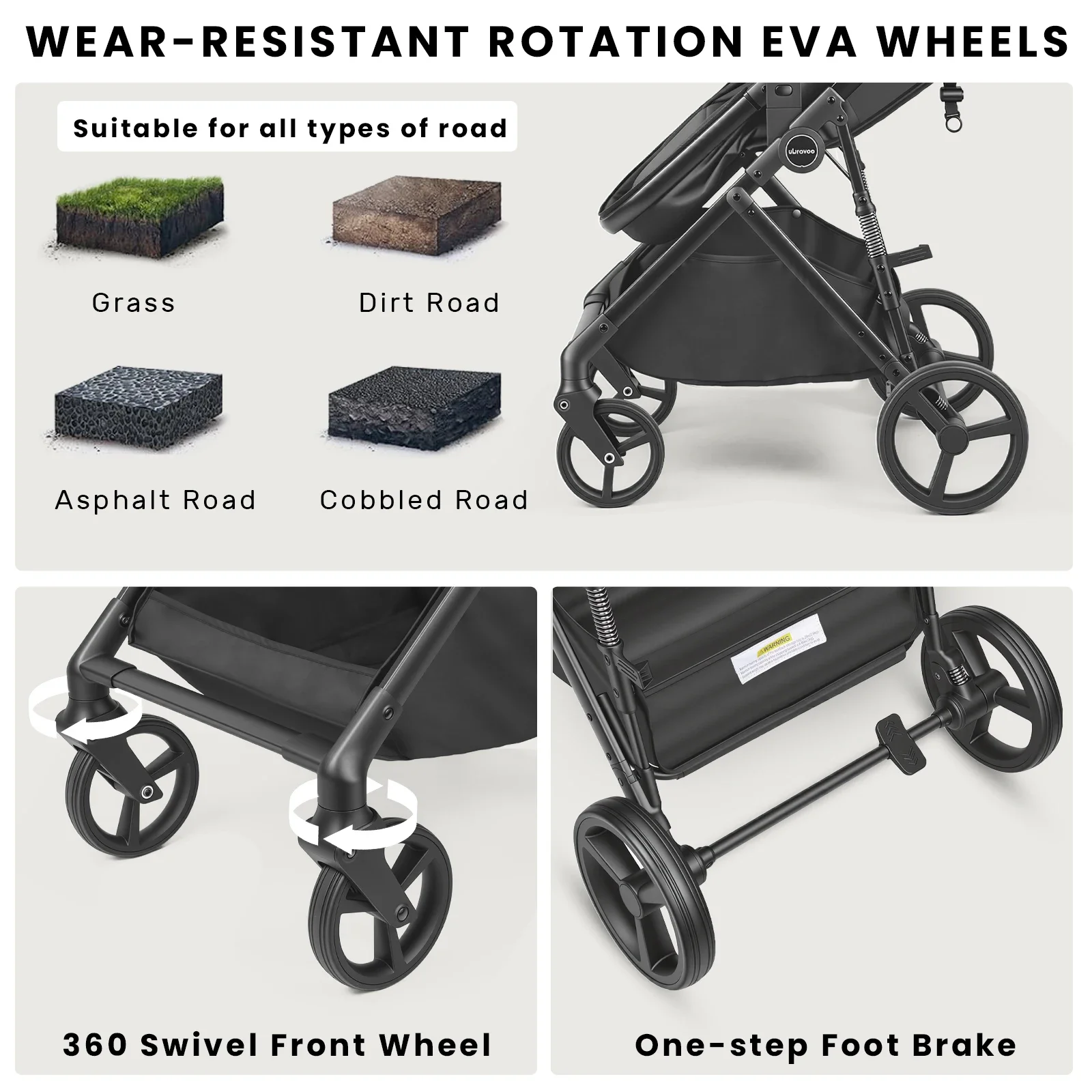 2 in 1 Baby Pushchair Foldable Travel System Pram with Reversible Seat, Adjustable Sun Canopy, Large Storage Basket, Lightweight Baby Stroller for Newborn Toddler 0-36 Months