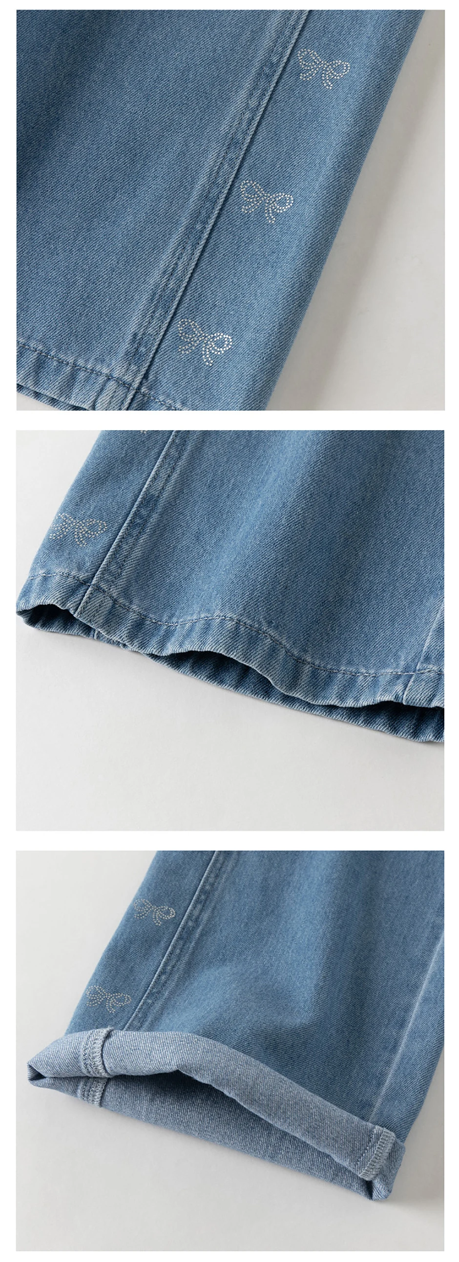 Dave Bella Children Autumn Wide Leg Jeans 7-15 Years Teen Girls Casual Straight Pants Elastic Cowboy Trousers DK3262720