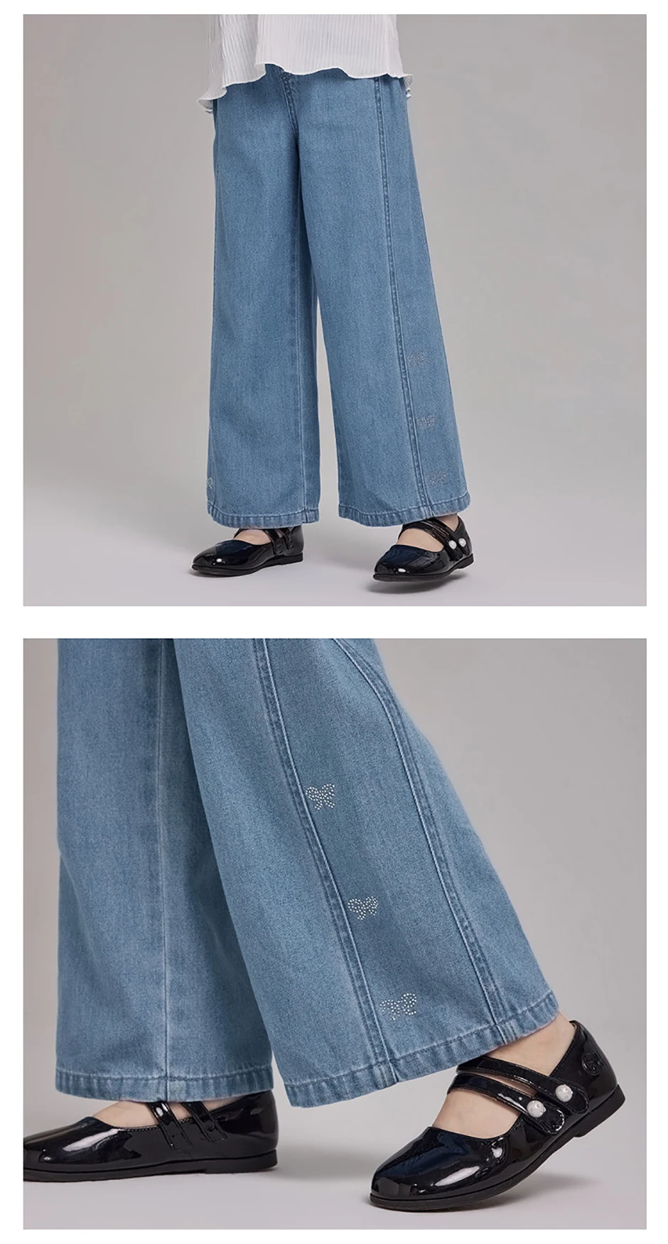 Dave Bella Children Autumn Wide Leg Jeans 7-15 Years Teen Girls Casual Straight Pants Elastic Cowboy Trousers DK3262720