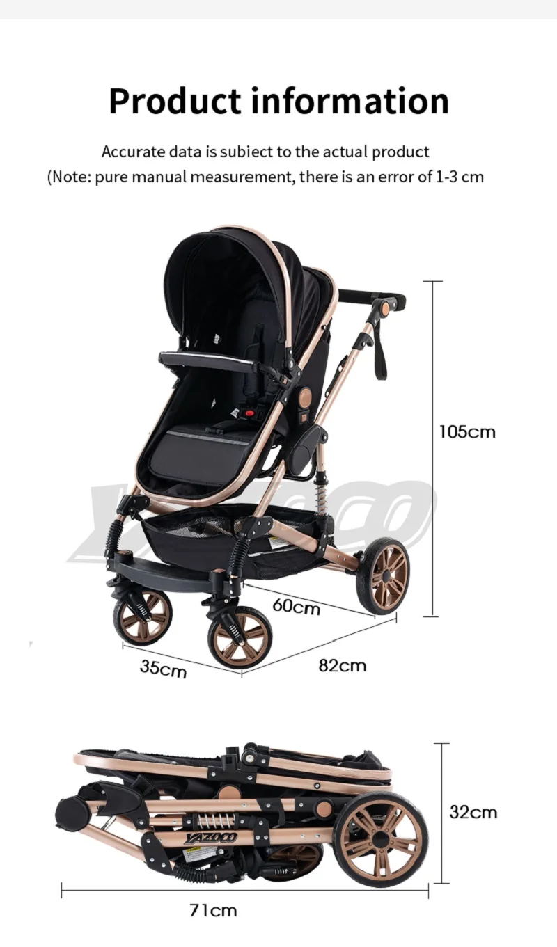 Luxury 3‑in‑1 Elevated‑View Folding Baby Stroller, Aluminum Frame for Newborns