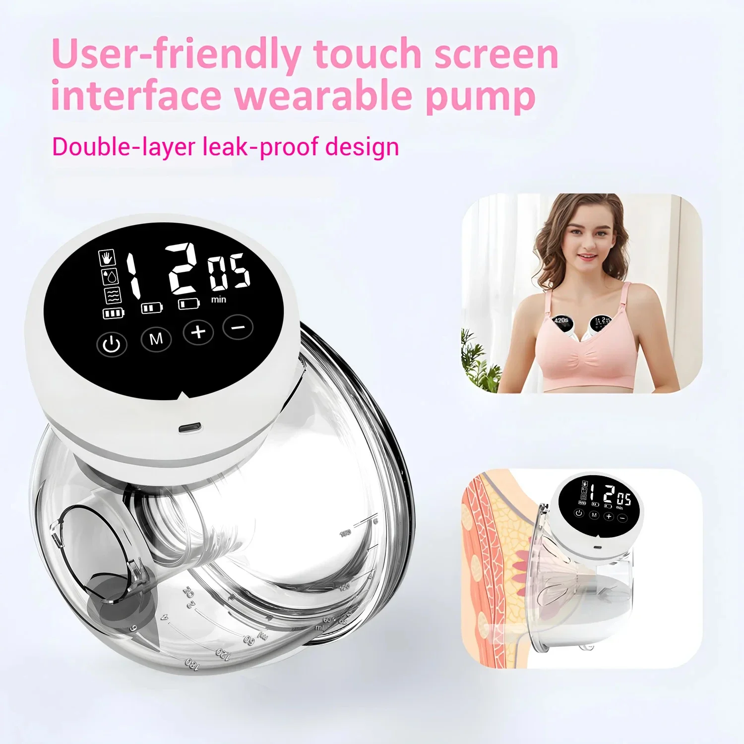 Wearable Breast Pump, Hands Free Electric Pump, Double Automatic Breast Pump, Pain Free Lactation Pump, Breastfeeding Essential