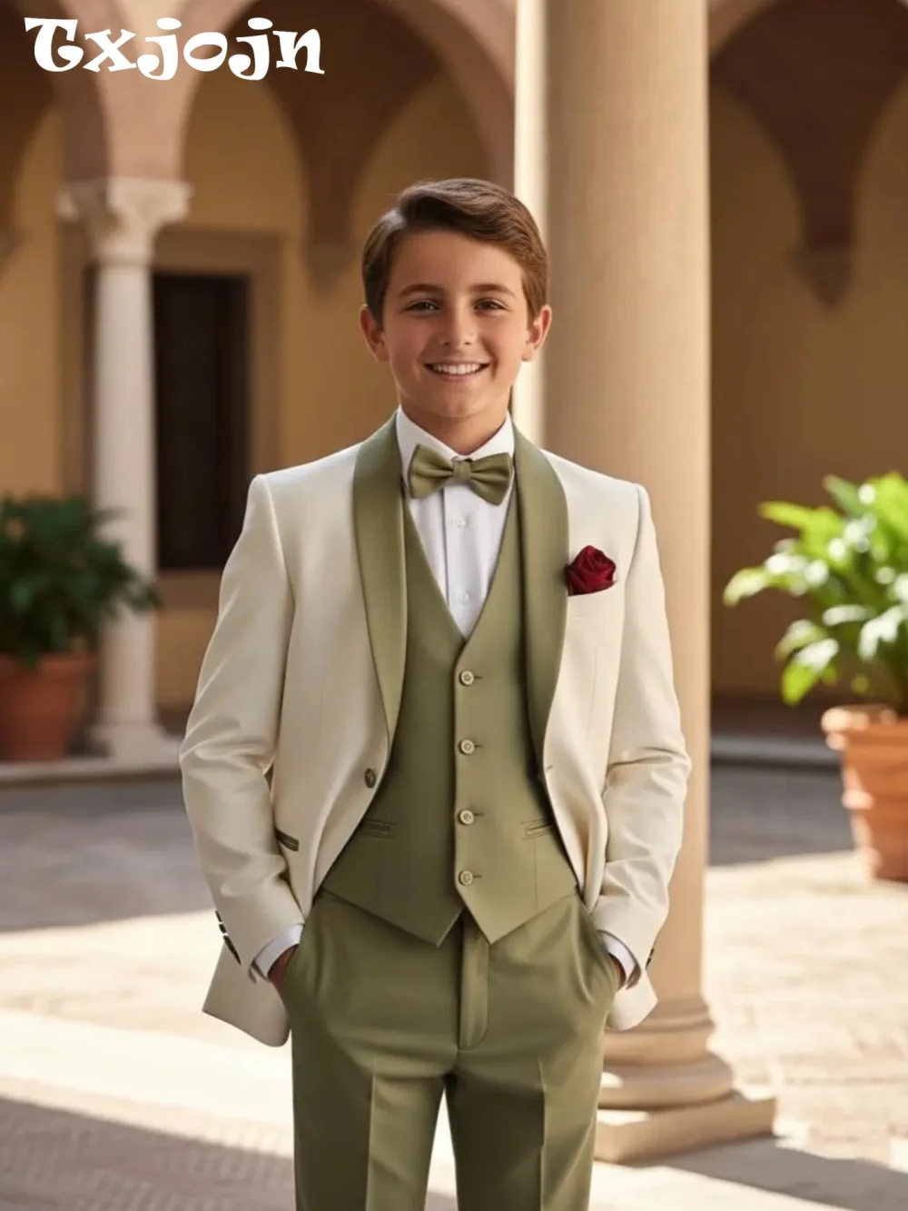 High Quality Boys Homecoming Suit Set 3 Pieces Classic Handsome Shawl Lapel Kids Tuxedo Banquet Party Wear Performance Sets