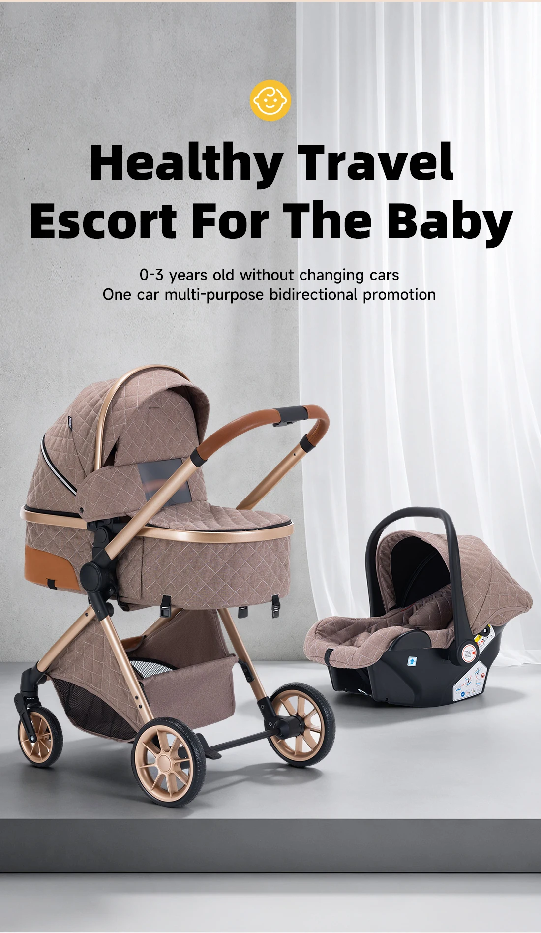 Chic 3‑in‑1 All‑Round Infant Pushchair, Adjustable Seating Direction, Height‑Boosted Landscape Layout, Space‑Saving Folding Build, Climate‑Compatible Inner Cushion For Newborn Outdoor Trips And Indoor Downtime