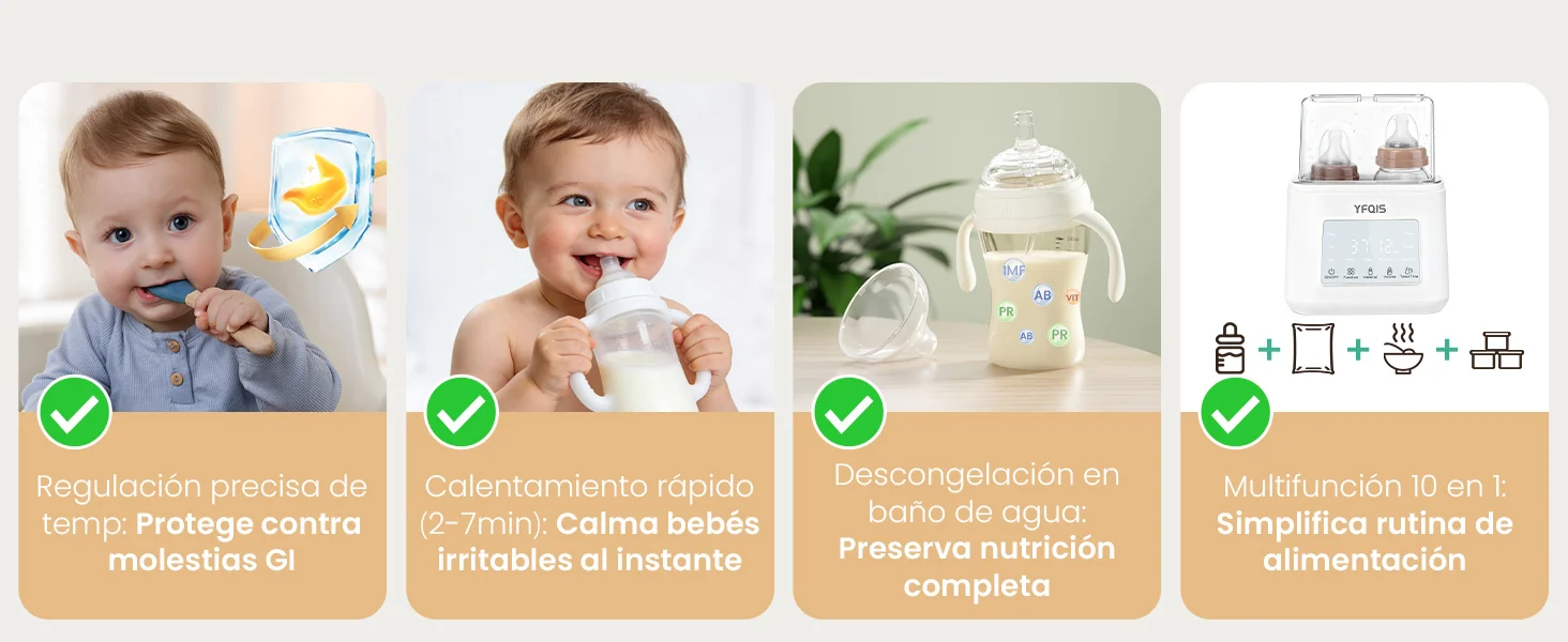 Calienta Biberones Dible 10 in 1, Esterilizador de Biberones, Calentador y descongel de Leche maternal y Comida para Bebe, Control proteco de Temperatura, Pantalla LCD, Temporizador y Apagado Automático,