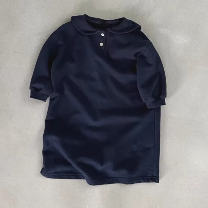 Korean Children's Clothing New Dress Girls Autumn and Winter Casual Loose College Style Lapel Collar Medium and Long Skirt