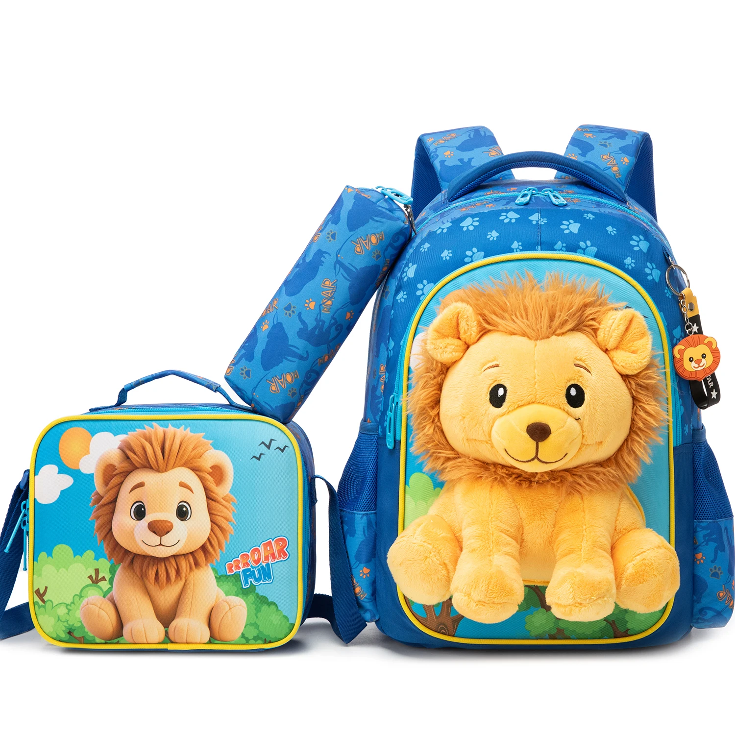 Kids Backpacks for Girls School Backpack with Lunch Bag Pencil Case for Elementary Student 3D Carton Plush Kids Travel School